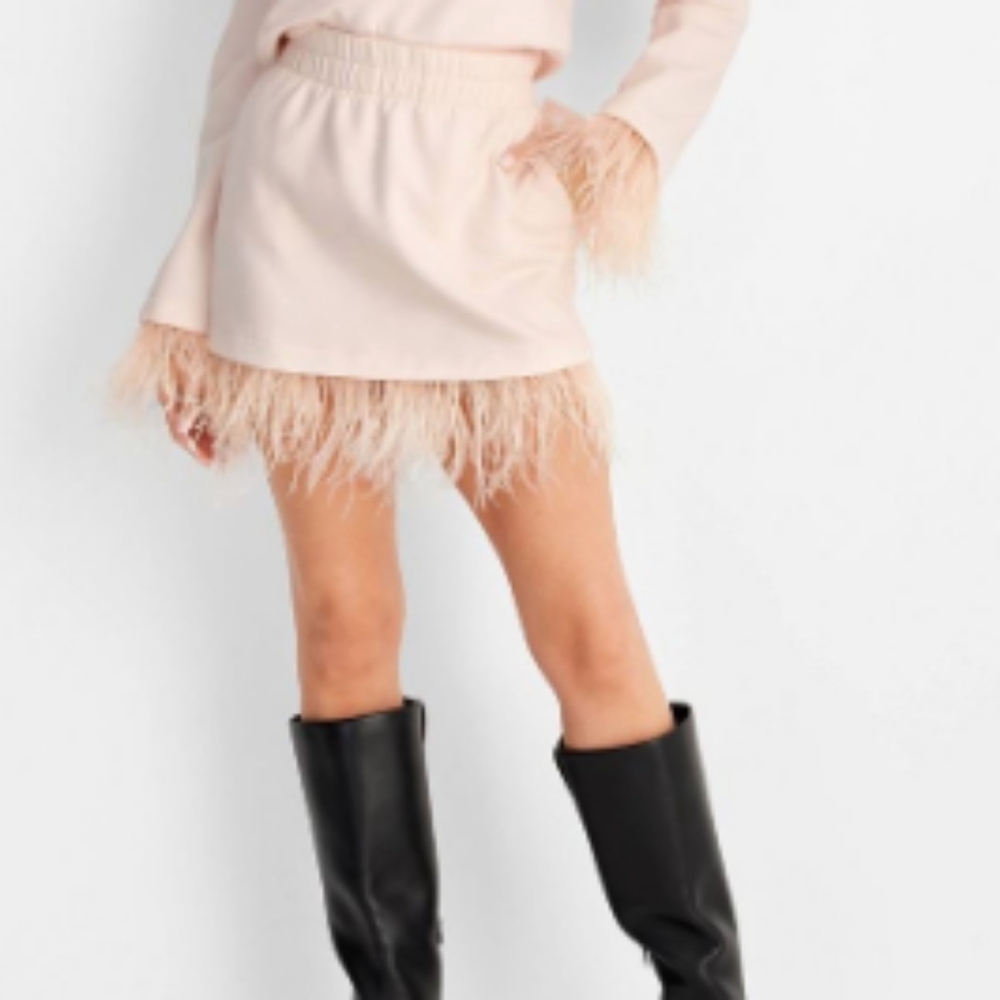 NWT Future Collective Feather Trim Mini Skirt